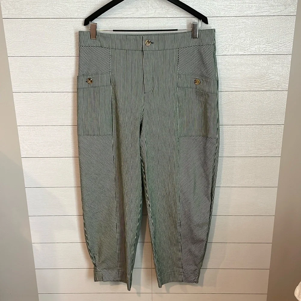 Eloquii Women's Striped Trousers Rainforest White Size 14 Workwear Formal Dress‎